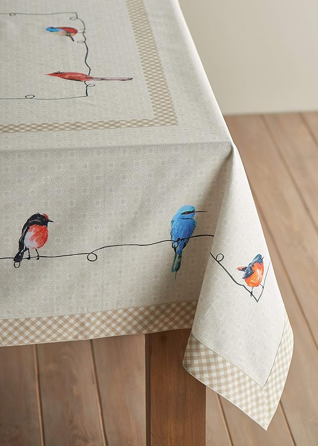 Maison d' Hermine Table Cloth Rectangle Table 100% Cotton 60 x 120 Inches Tablecloth Reusable Decorative for Dining Room Farmhouse Home Valentines Day Decorations Spring Summer - Birdies on Wire