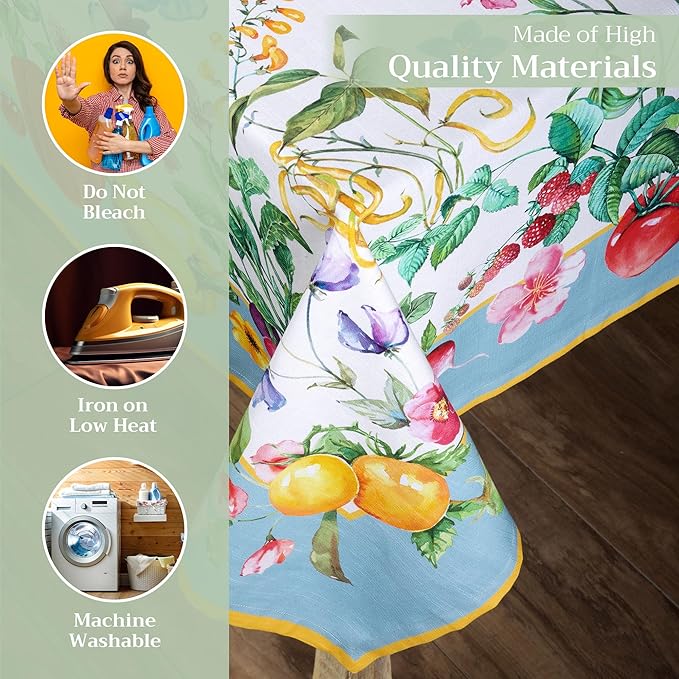 Maison d' Hermine Table Cloth Rectangle Table 100% Cotton 60 x 120 Inches Tablecloth Reusable Decorative for Dining Room Farmhouse Home Valentines Day Decorations Spring Summer - Giverny