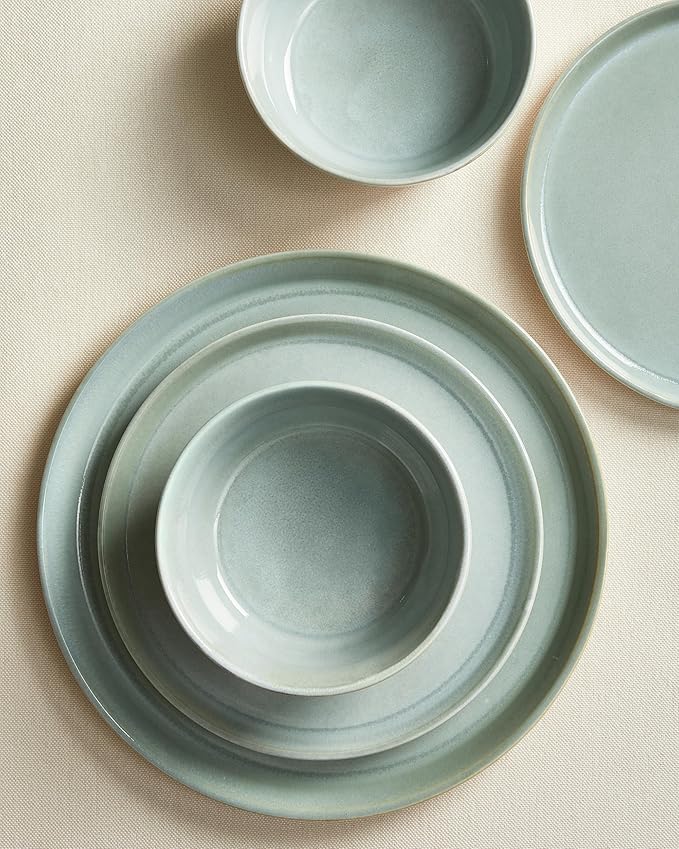 Dinnerware Sets for 6, Ceramic Plates and Bowls Set, Modern Artisan Dish Set, Microwave & Dishwasher Safe Dishware Set, Chip & Scratch Resistant Dinner Sets, Gradient Green