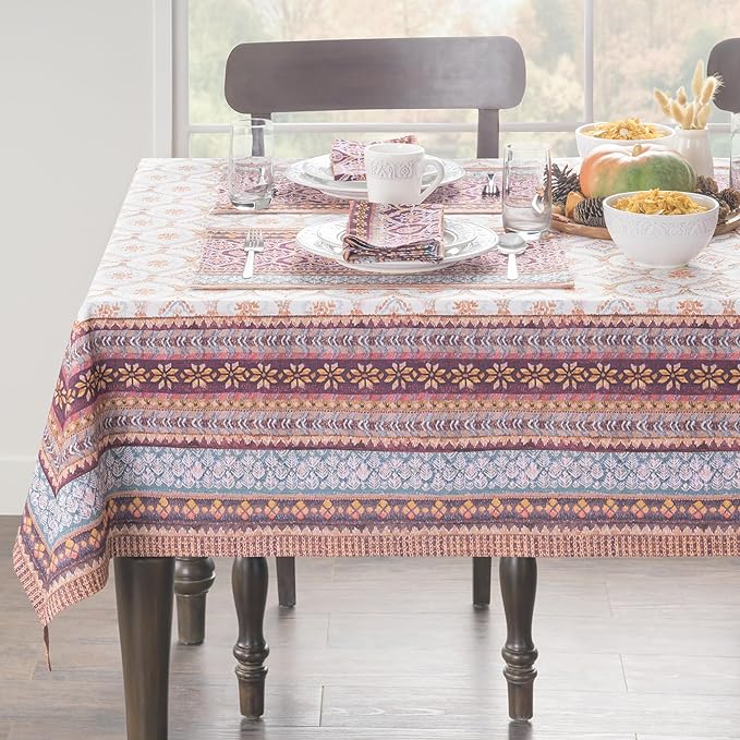 Maison d' Hermine Table Cloth Square Table 100% Cotton 60 x 60 Inches Fall Tablecloth Reusable Everyday Use for Thanksgiving Christmas Decorations Dining Farmhouse Party (Fair Isle)