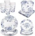 Kochorie 96 Piece Blue and White Floral Disposable Party Supplies Elegant Floral Paper Plates, Cups, and Napkins 9 Inch and 7 Inch Plates Serves 24 Guests for Birthday or Baby Shower