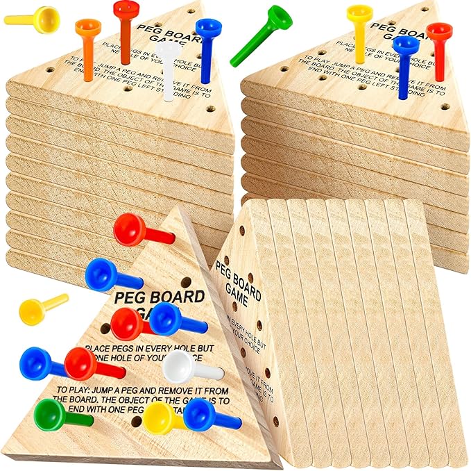 Skylety 24 Pack Triangle Peg Games Wooden Board Table Game for Family Boys Girls Adults, Learning Toys Travel Peg Jump Toys Triangle Puzzle Brain Teaser Christmas Gifts (Multicolor)