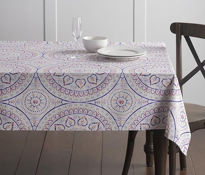 Maison d' Hermine Table Cloth Rectangle Table 100% Cotton 60 x 90 Inches Tablecloth Reusable Decorative for Dining Room Farmhouse Home Valentines Day Decorations Spring Summer - Mandala