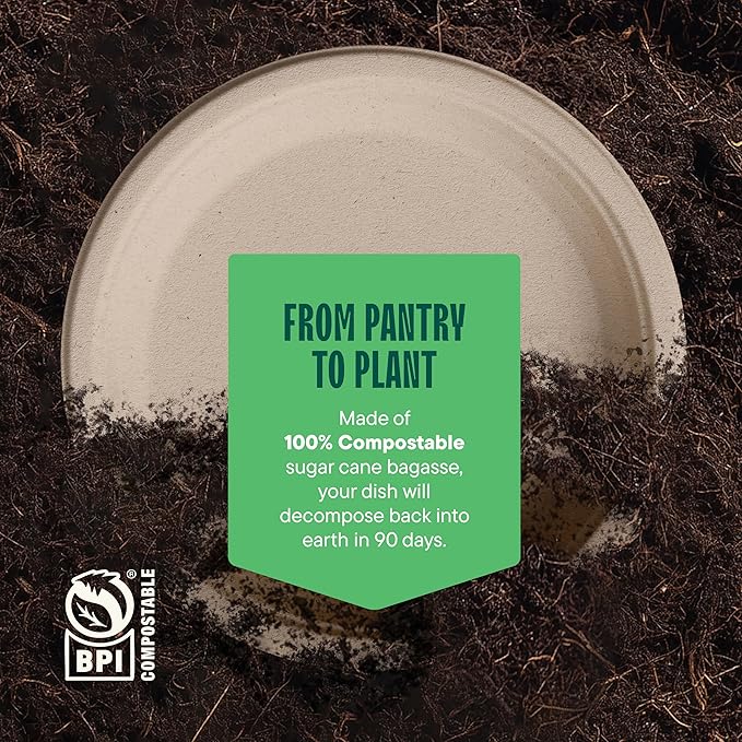 Paper Plates, 100% Compostable Heavy Duty Disposable 10 Inch Plate - [125-Pack] Eco-Friendly, Biodegradable Bagasse - (PFAS-Free) - (BPI Certified)