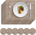 MOSAYT Faux Leather Placemats Set of 6, Heat Resistant Wipeable Washable Vinyl Place Mats with Coasters, Waterproof Oil Proof Table Mats for Kitchen Dining Party Indoor Outdoor, 12" x 17", Khaki