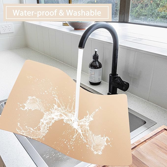 Wipeable Placemats Leather Table Mats Waterproof Heat-Resistant Easy to Clean for Dining Table Set Kitchen Table (6, Buff)