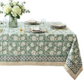 ATOSII Jade 100% Cotton Rectangle Boho Fall Tablecloth, Handblock Floral Table Cloth Linen for Kitchen Dining I Parties Wedding Outdoors Christmas Thanksgiving I 72 X 140 Inches I 12 Seater