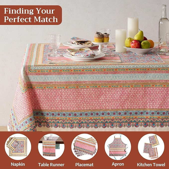 Maison d' Hermine Premium Table Cloth Rectangle Table 100% Combed Cotton 120 x 70 Inches Tablecloth Reusable Decorative for Dining Room, Farmhouse, Home, Party, Festive & Wedding - Lauris