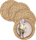 Aneco 4 Pack 12-Inch Round Woven Placemats Natural Hand-Woven Boho Rattan Wicker Bulrush Placemat Farmhouse Rustic Braided Table Mats for Dining & Kitchen Decor