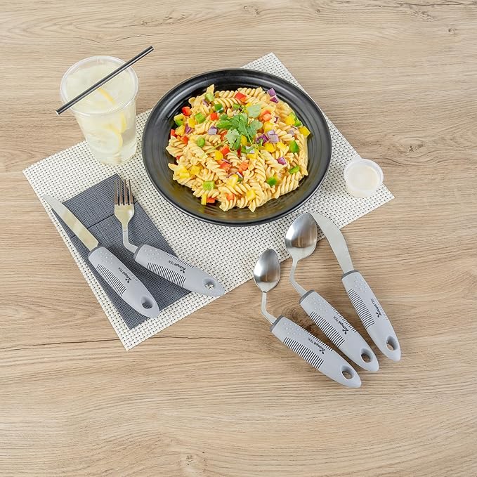 Restaurantware Adaptive Utensils - 1 count Stainless Steel, 9.84 x 5.12 x 1.57 Inches, Ergonomic Eating Aids, Non-Slip Utensil Set for Arthritis, Secure Grip Design, Gray
