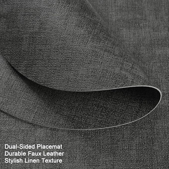 Myir JUN Round Placemats Dual Sided, Faux Leather Place Mats Set of 4 Indoor Placemats for Dining Table Outdoor Placemats Non-Slip Washable Table Mats (Set of 8, Gray)