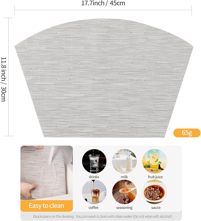 roddyricch Wedge Placemats for Round Tables, Set of 4 Non-Slip PVC Round Table Placemats - Heat Resistant & Wipe Clean Centerpiece Mats for Dining Kitchen Decor (Silver)