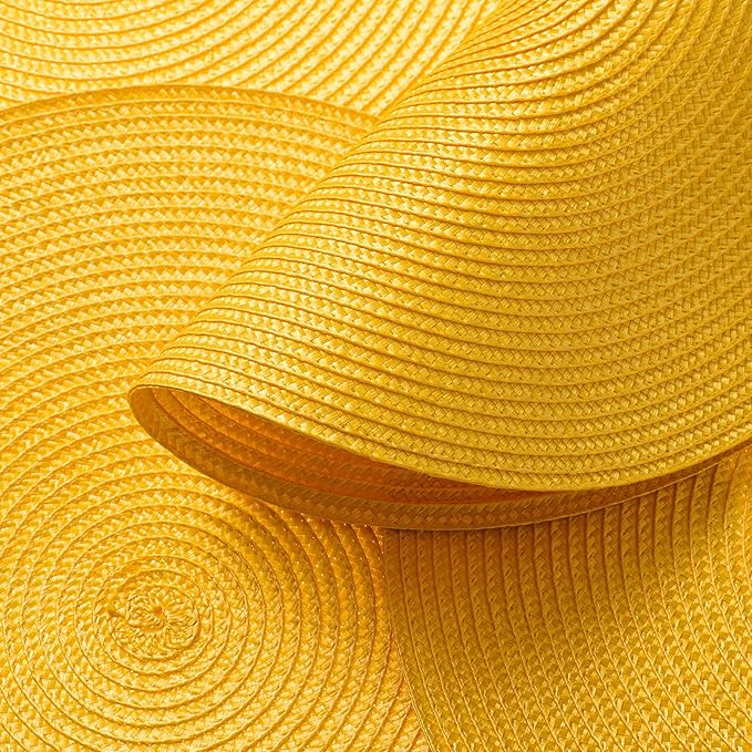 AHHFSMEI Round Braided Placemats 15 Inch Round Table Mats for Dining Tables Natural Woven Heat Resistant Place mats Set of 8 (Yellow,8)