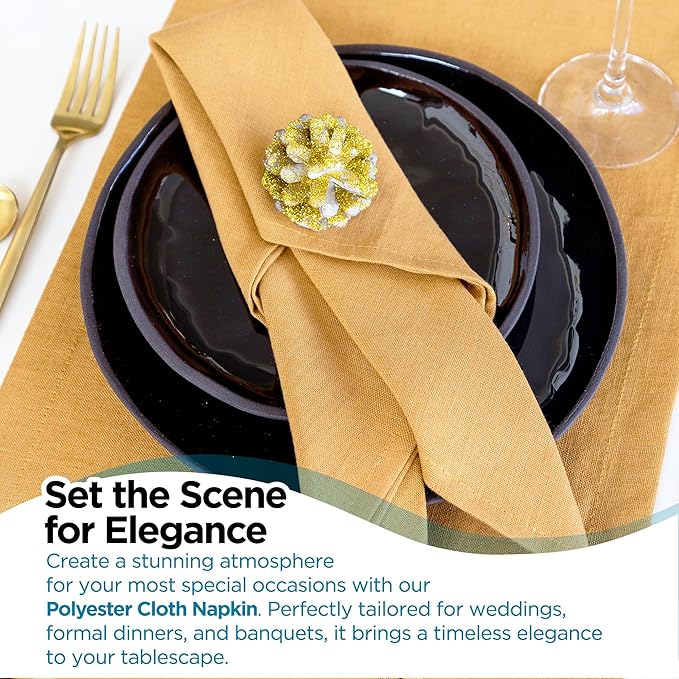 Polyester Cloth Napkins - Washable Soft Table Linens - Durable & Elegant for Dining, Restaurants, Weddings, Events, Rentals, Banquets, & Parties - Premium Quality Set of 250, Gold, 17"x17"