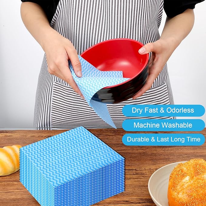 300 Pcs Disposable Dish Cloths for Kitchen Disposable Cleaning Cloth and Towels Handy Cleaning Wipes Disposable-Rags for Kitchen and Office(Blue)