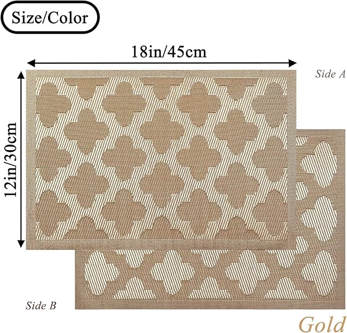Elegant Placemats Vinyl Woven Heat-Resistant Placemats Set of 4 Washable Easy to Clean Table Mats for Dining Room and Decorate (Gold)