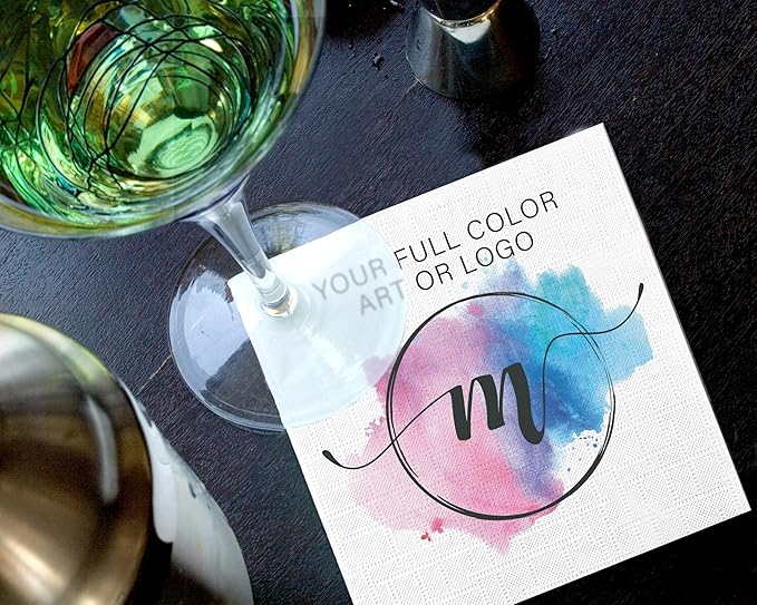 100% Recycled Custom Cocktail Napkins - Personalized 100% Recycled Napkins - Eco-friendly & Full-Color Digital Printed - Weddings, Events & Celebrations - Pack of 50 - All Over Embossed, 5"x 5"