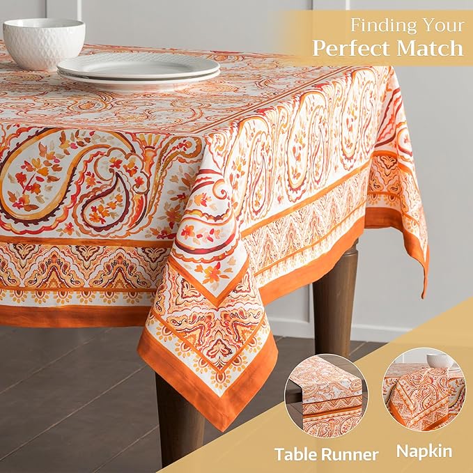 Maison d' Hermine Table Cloth Square Table 100% Cotton 60 x 60 Inches Fall Tablecloth Reusable Everyday Use for Thanksgiving Christmas Decorations Dining Farmhouse Party (Palatial Paisley)