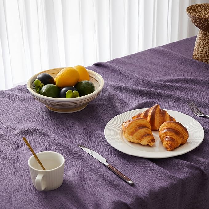 Linen Tablecloth with Tassels, Farmhouse Style Purple Tablecloth, Water Resistant Burlap Tablecloths for Rectangle Table, 60x120 Inch Purple