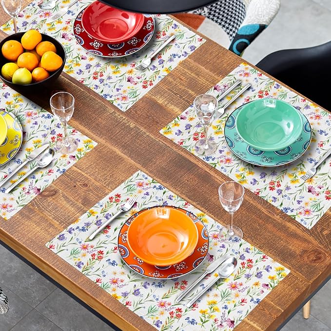 Daisy Sunflower Placemats - Spring Summer Tablemats 12x18 Floral Flowers Blossom Place Mats Set of 4 for Party Kitchen Dining Multicolor