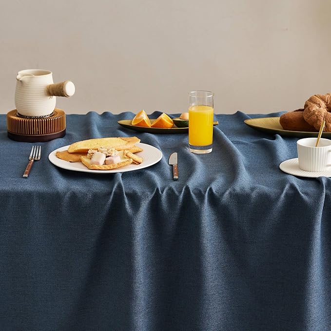 Linen Tablecloth for Rectangle Table, 60x84 Inch Navy, Farmhouse Style Navy Blue Tablecloth, Water Resistant Burlap Tablecloths for Dining Table Farmhouse Kitchen