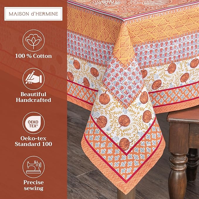 Maison d' Hermine Table Cloth Rectangle Table 100% Cotton 70 x 120 Inches Fall Tablecloth Reusable Everyday Use for Thanksgiving Christmas Decorations Dining Farmhouse Party (Harvest Festival)
