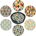 Middle Ages Coasters Leather Round Drink Coasters 6 Pcs Set with Holderor for Cup Drink Coffee Table Bar Home Decor