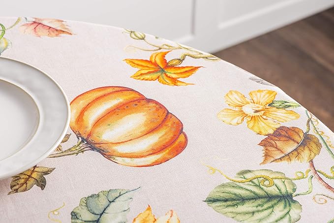 Maison d' Hermine Table Cloth Round Table 100% Cotton 63 Inches Fall Tablecloth Reusable Everyday Use for Thanksgiving Christmas Decorations Dining Farmhouse Party (Potiron)