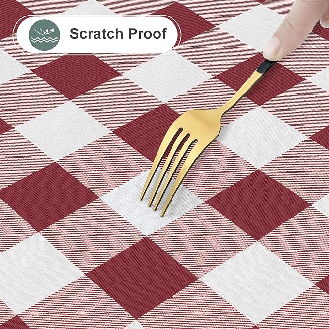 misaya Rectangle Waterproof Vinyl Table Cloth, Buffalo Flannel Backed Tablecloth, Wipeable Plastic Table Cover for Valentine's Day, Dinner, Kitchen, Outdoor (52" x 70", Burgundy and White)