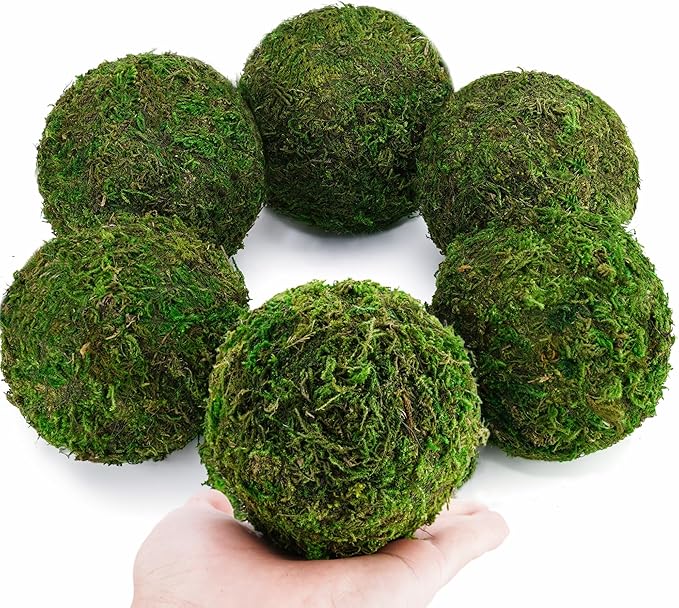 BYHER Decorative Moss Balls Set - Fake Moss Balls for Bowl Fillers, Centerpiece Decor, Home Decor, Vase Filler, Wedding Decor, Table Arrangement, Coffee Accents, DIY Crafts (Large - 3.2"-Set of 6)