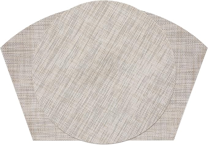 SHACOS Round Table Placemats Set of 7 Wedge Placemats with Centerpiece Round Mats Heat Resistant Washable (7, Beige White Black)