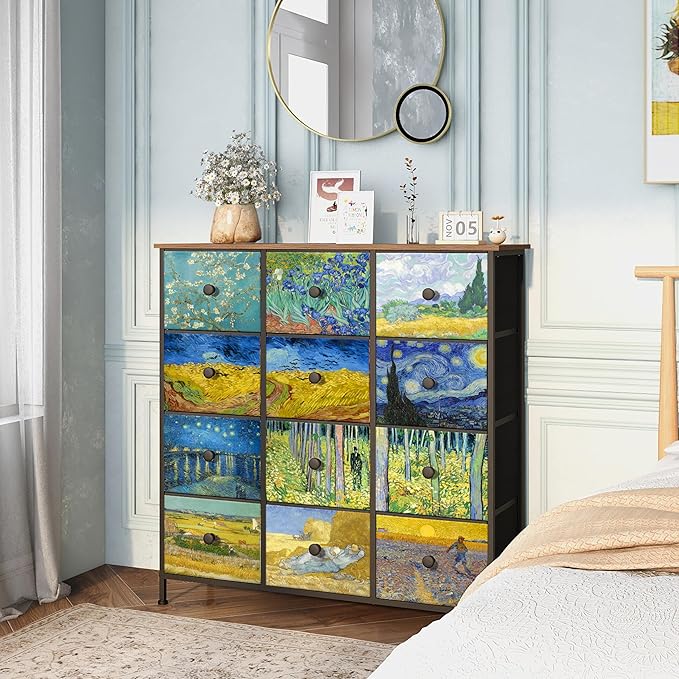 EXOTICA Dresser for Bedroom with 12 Drawers Tall Dresser & Chest of Drawers Fabric Dressers Storage Tower for Living Room Closet Hallway with Wooden Top and Metal Frame