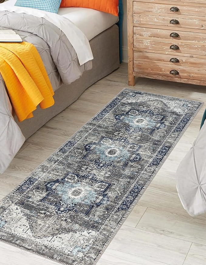 Keen Home Design 2x12 Rug - Machine Washable Runner Rug with Non-Slip Backing, Ideal for Hallway, Entryway, Kitchen, Laundry Room - Vintage, Easy Clean, Durable, Low Pile - (2'6" x 12')