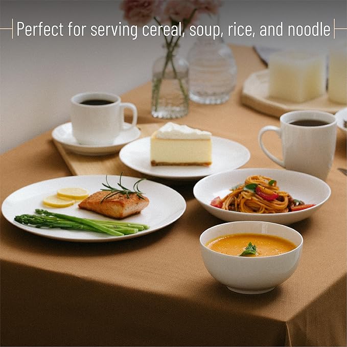 BTaT- White Soup Bowls Set of 12, 16 Ounces, Porcelain Dishes for Soup, Rice, Salad, Noodle, Microwave, Oven, Freezer & Dishwasher Safe, Deep White Cereal Bowls for Kitchen, Christmas Gifts