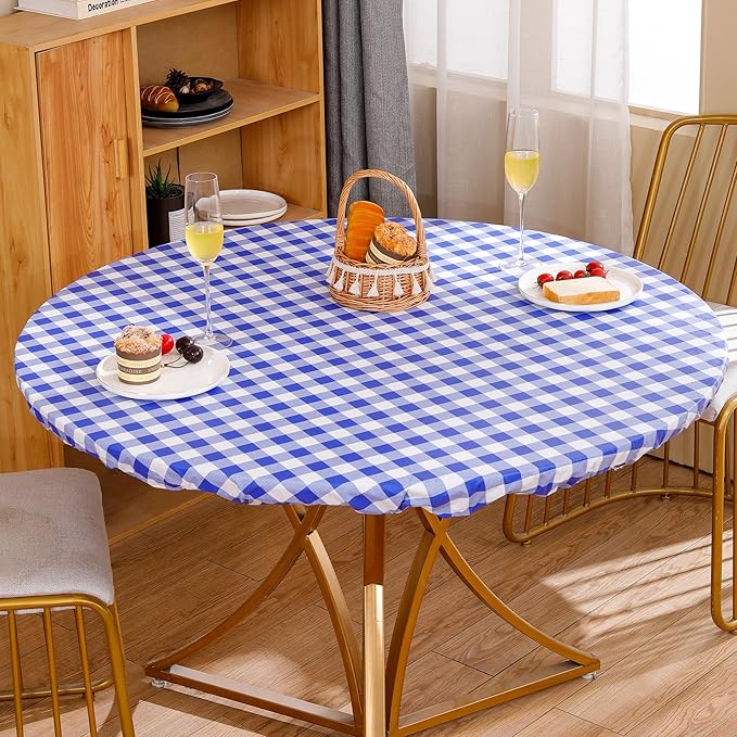 Walrus Round Vinyl Fitted Tablecloth with Flannel Backing Elastic Edge Design Table Cover Waterproof Oil-Proof PVC Table Cloth Stain-Resistant Best for 45"-56" Round
