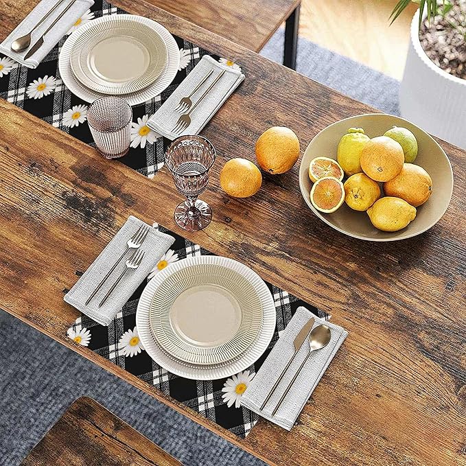 Daisy Floral 12x18 Inch Placemats Set of 6 - Waterproof, Non-Slip & Washable Table Mats for Kitchen & Dining Table Placemats