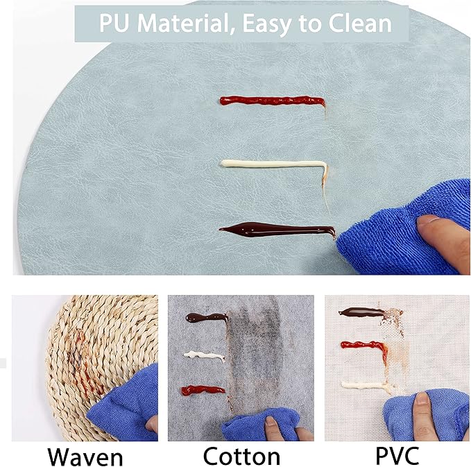 Set of 6 Embossed PU Leather Placemats, Waterproof Coffee Coasters, Kitchen Table Mats, Easy to Wipe Off for Dining Round Table