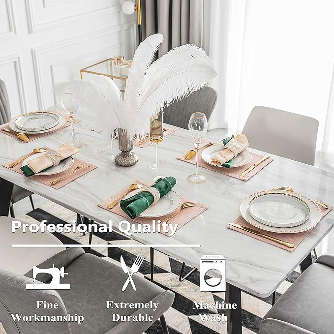 Home Brilliant Placemats Set of 8 Heat Resistant Dining Table Place Mats for Kitchen Table Party Dinner Valentines Decorations, 13 x 19 inches, Apricot Pink