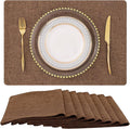 homing Cotton Linen Placemats Set of 8, Cloth Washable Farmhouse Dining Table Mats for Indoors & Outdoors, Easy to Clean, Brown, 13 x 19 Inch