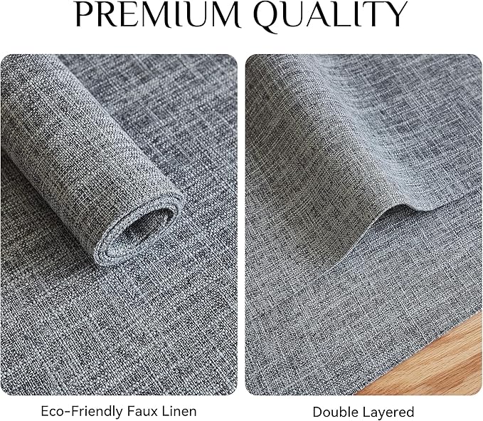 Softalker Faux Linen Placemats Set of 6-12 x 18 Inch, Heat Resistant Double Layered Durable Burlap Farmhouse Place Mats, Non-Slip Washable Rustic Table Mats for Dining, Kitchen, Party（Light Grey