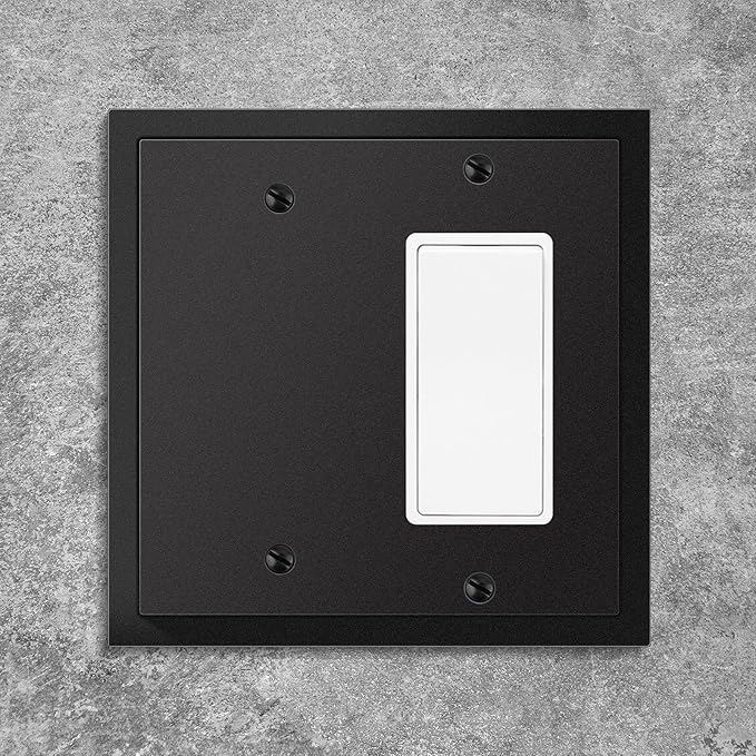 Henne Bery Modern Edge Decorative Wall Plate Switch Plate Outlet Cover, Durable Solid Zinc Alloy (Blank/Decorator, Matte Black)