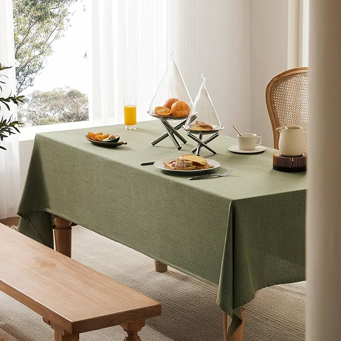 Linen Tablecloth for Rectangle Table, 60x104 Inch Olive, Farmhouse Style Green Tablecloth, Water Resistant Burlap Tablecloths for Dining Table Farmhouse Kitchen