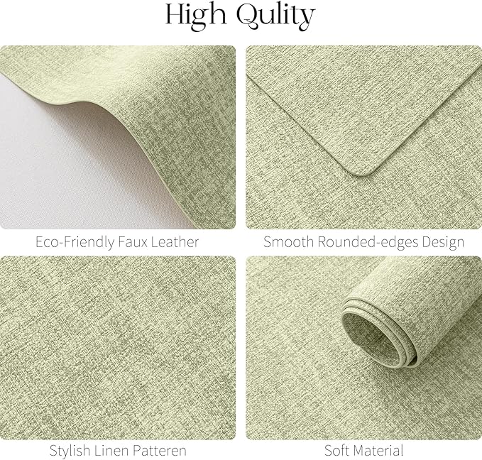 MOSAYT Faux Leather Placemats Set of 6, Heat Resistant Vinyl Place Mats with Coasters, Wipeable Washable Waterproof Oil Proof Table Mats for Kitchen Dining Indoor Outdoor, 12" x 17", Sage Green