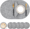 Homaxy Round Faux Leather Placemats and Coasters, Washable Dual-Side Table Mats, Wipeable Heat-Resistant Dining Place Mats for Outdoor and Indoor, Set of 6, Diameter 13 and 3.93 inch, Light Grey