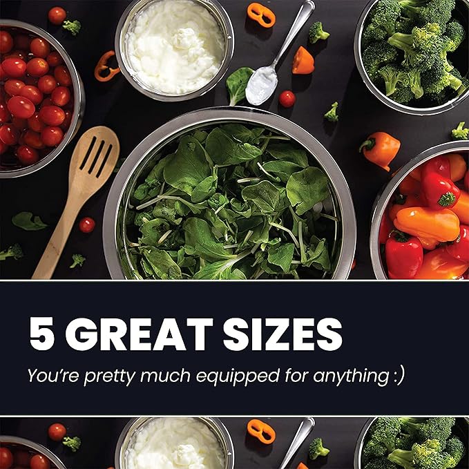 WHYSKO Meal Prep Stainless Steel Mixing Bowls Set, Home, Refrigerator, and Kitchen Food Storage Organizers | Ecofriendly, Reusable, Heavy Duty (White)
