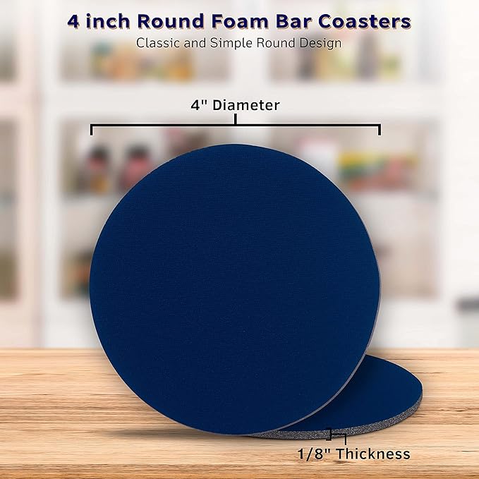 10 Round Foam Bud Coasters Pack, 4 inch - PU Foam, Party Favor - Navy Blue