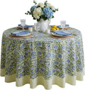 ATOSII Amara 100% Cotton Round Summer Tablecloth, Handblock Print Floral Table Cloth for Kitchen Dining Linen I Parties, Weddings, Outdoors I Grand Millennial Farmhouse Home Decor 90" Inches Round