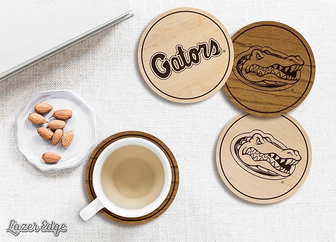 LazerEdge Florida Gators Wooden Coaster Set - Maple Wood - Officially Licensed Product - 4-Pack