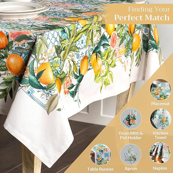 Maison d' Hermine Table Cloth Rectangle Table 100% Cotton 70 x 108 Inches Tablecloth Reusable Decorative for Dining Room Farmhouse Home Valentines Day Decorations Spring Summer - Agrume