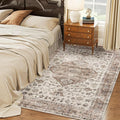 HOMCOM Washable Area Rug, 5'x7' Vintage Indoor Distressed Carpet, Retro Floor Cover Foldable, Floral Print Mat for Living Room, Bedroom, Dining Room, Tan